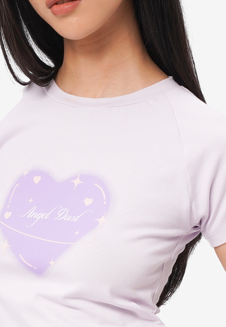 Side Ruched Raglan Graphic T-Shirt Lilac