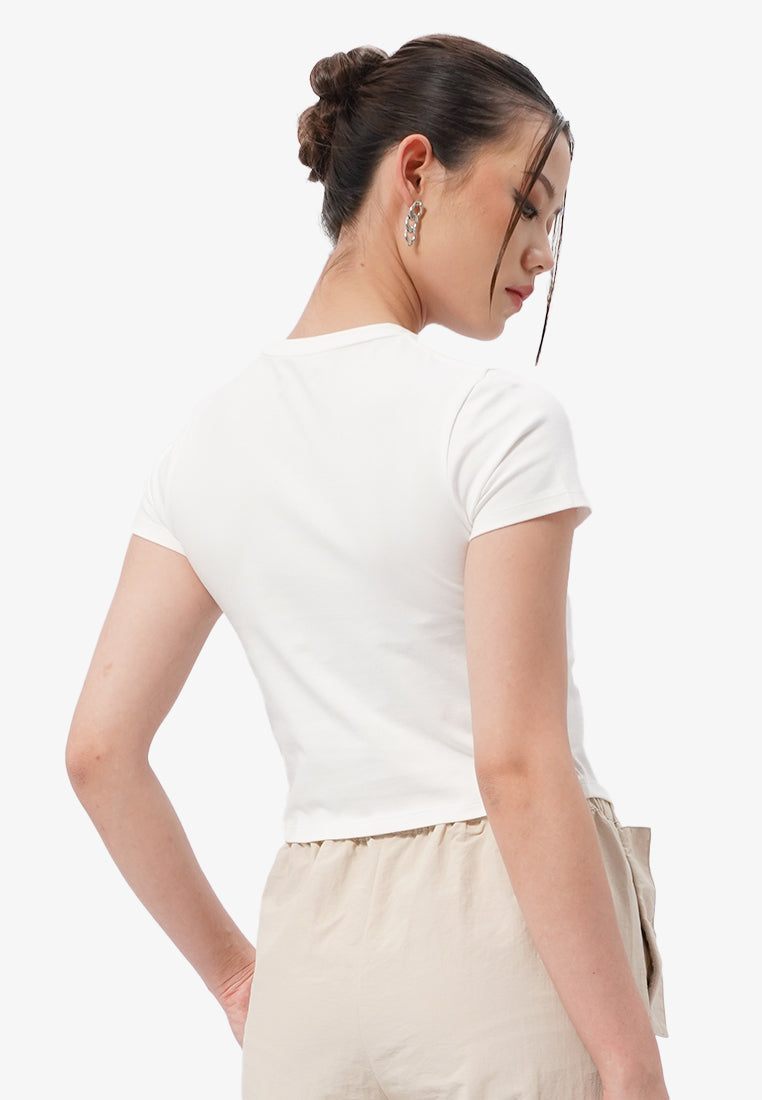 Round Hem Graphic Crop T-Shirt Off White