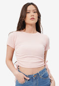Drawstring Details Ribbed Top L.Pink