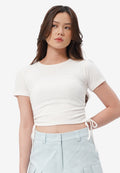 Drawstring Details Ribbed Top Off White