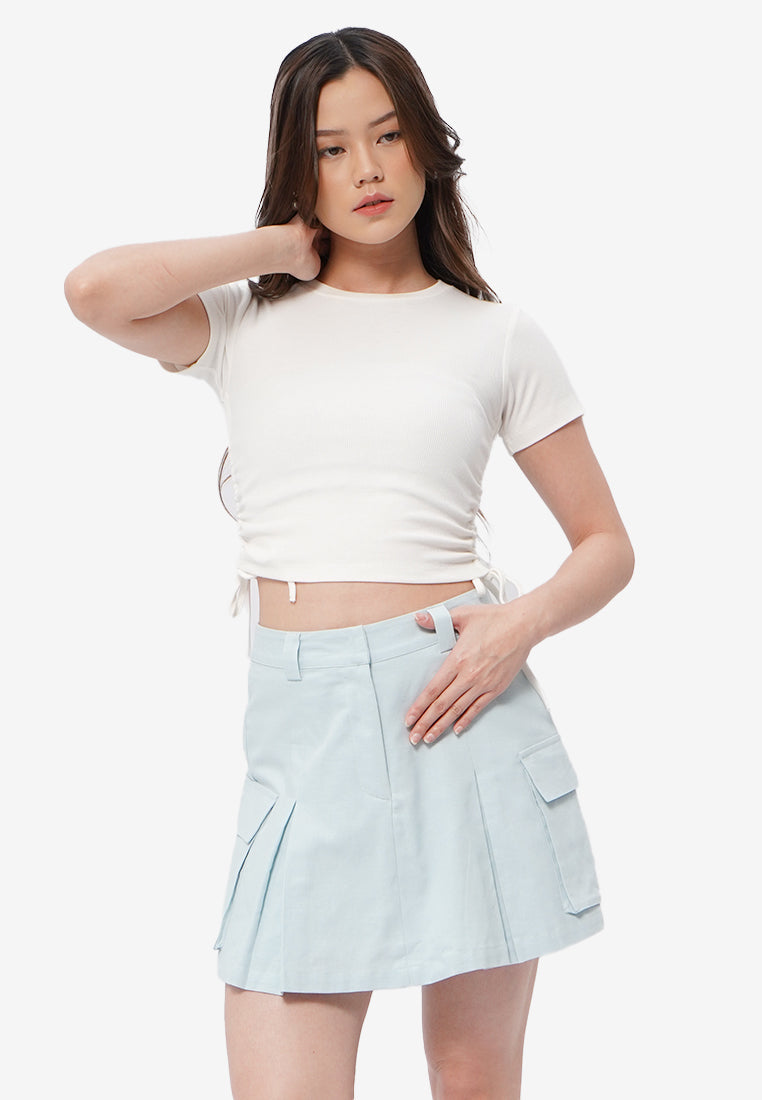 Drawstring Details Ribbed Top Off White