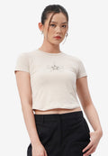 Round Hem Graphic Crop T-Shirt Sand
