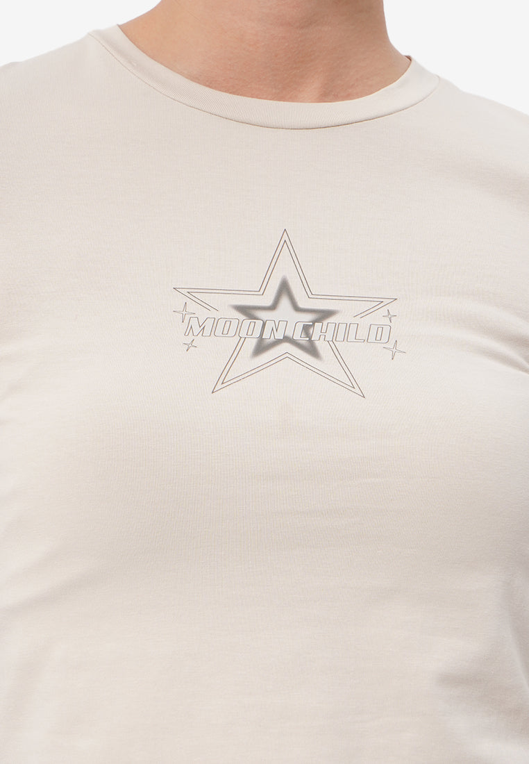 Round Hem Graphic Crop T-Shirt Sand
