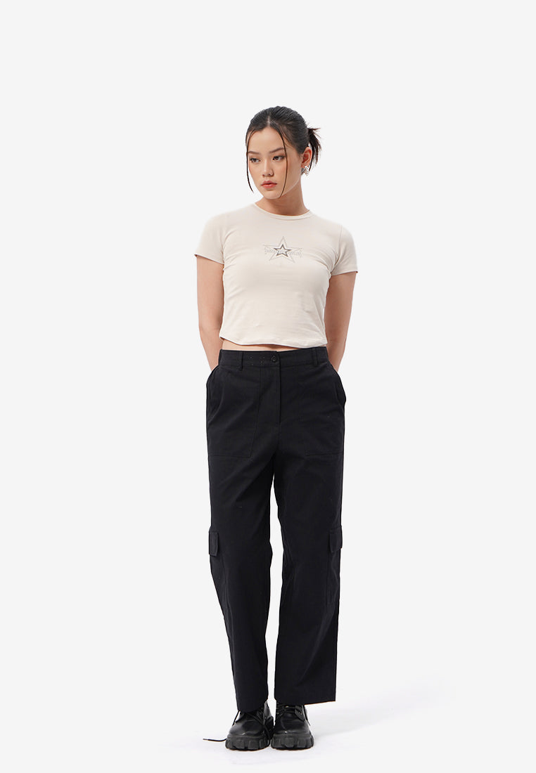 Round Hem Graphic Crop T-Shirt Sand