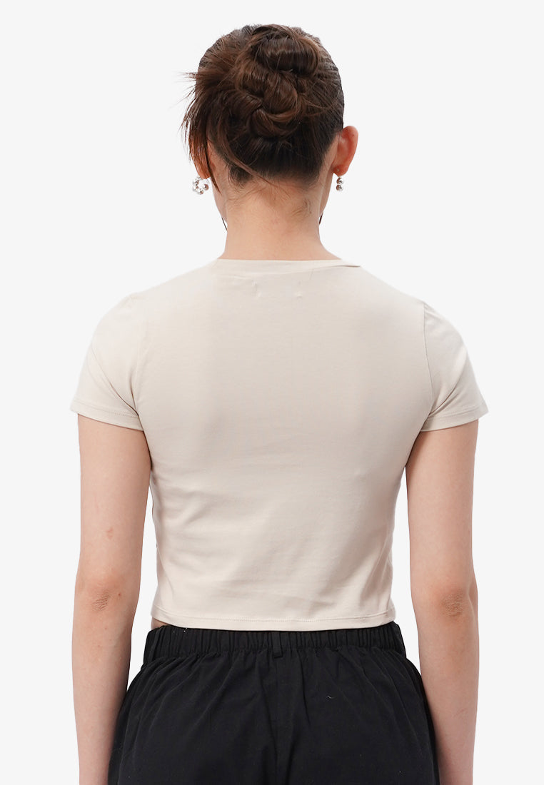 Round Hem Graphic Crop T-Shirt Sand