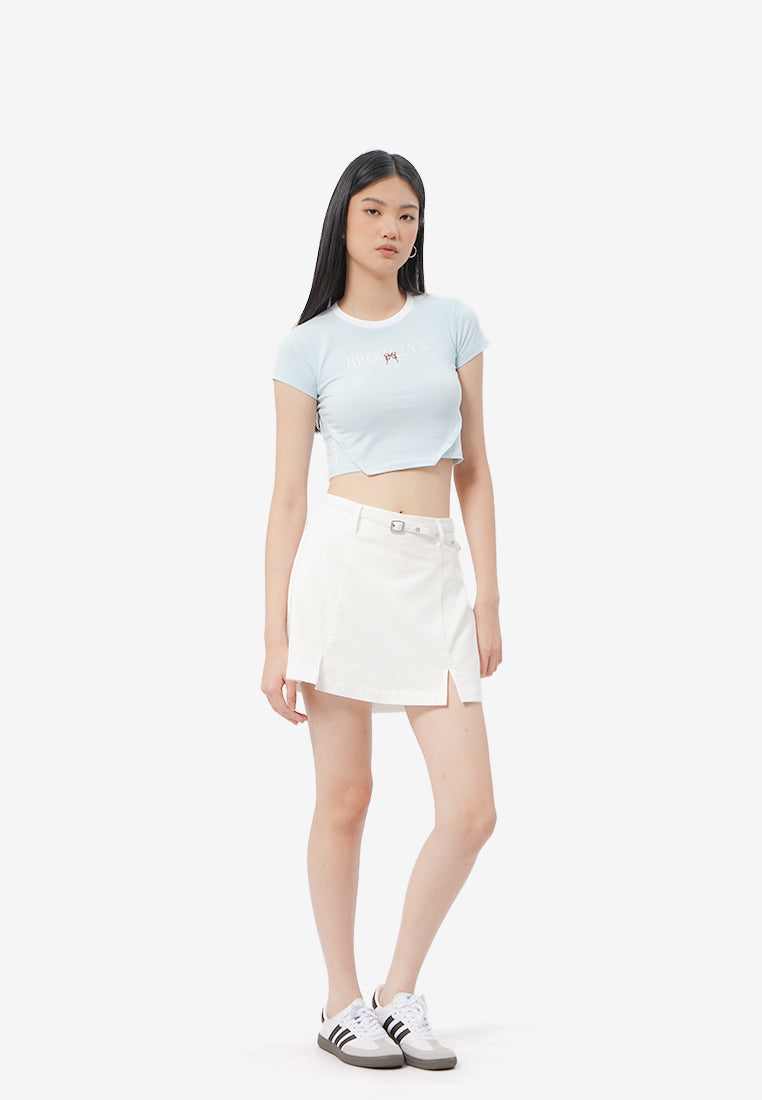 Contrast Neck Cropped T-Shirt L.Blue