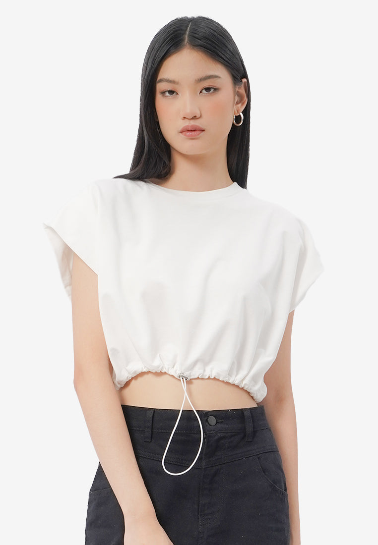 Short Sleeve Cropped Stopper Top Off White