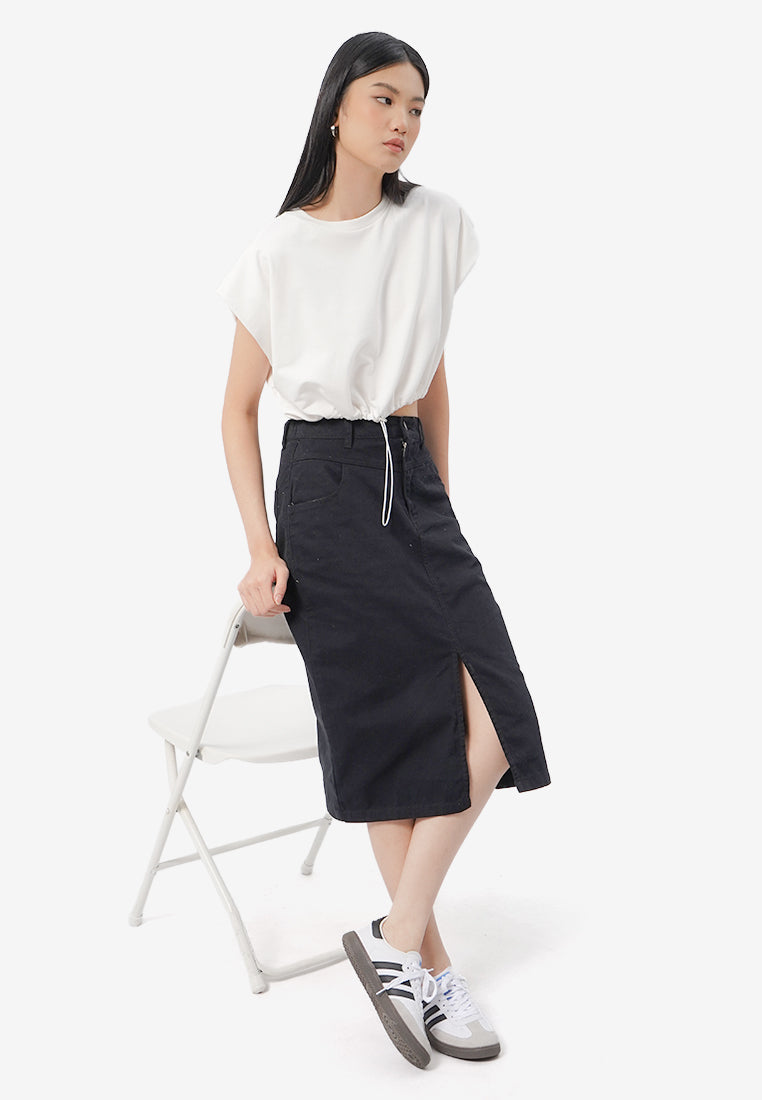 Short Sleeve Cropped Stopper Top Off White