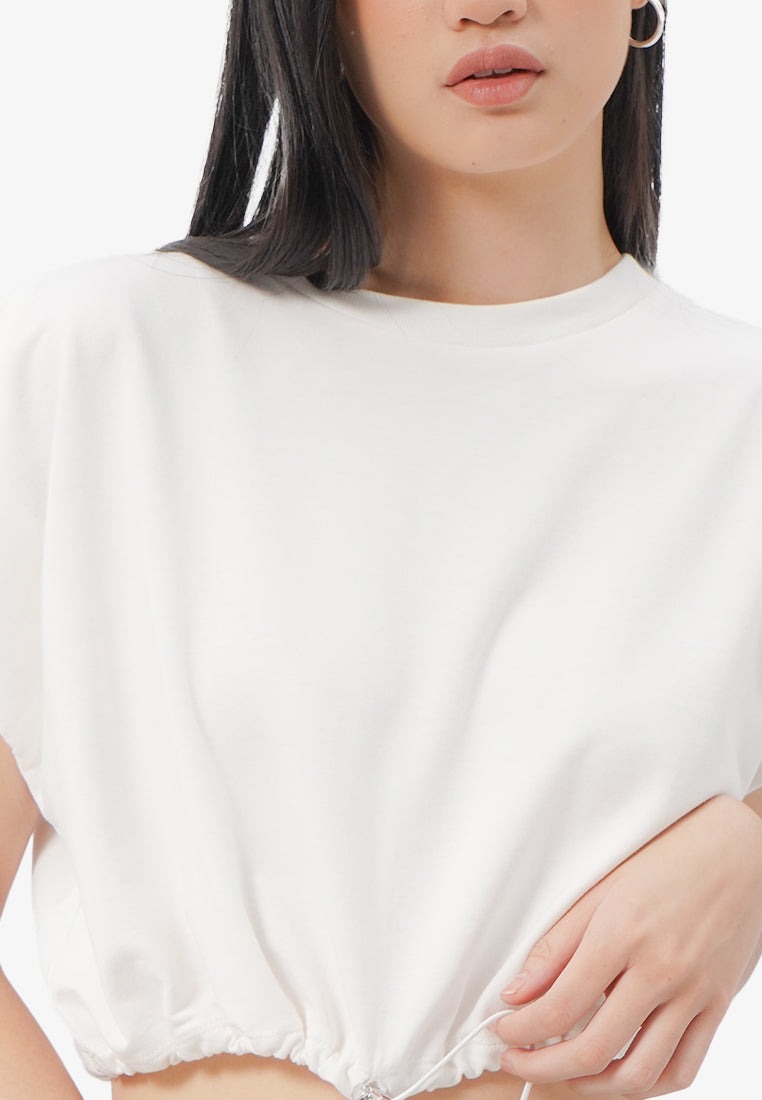 Short Sleeve Cropped Stopper Top Off White