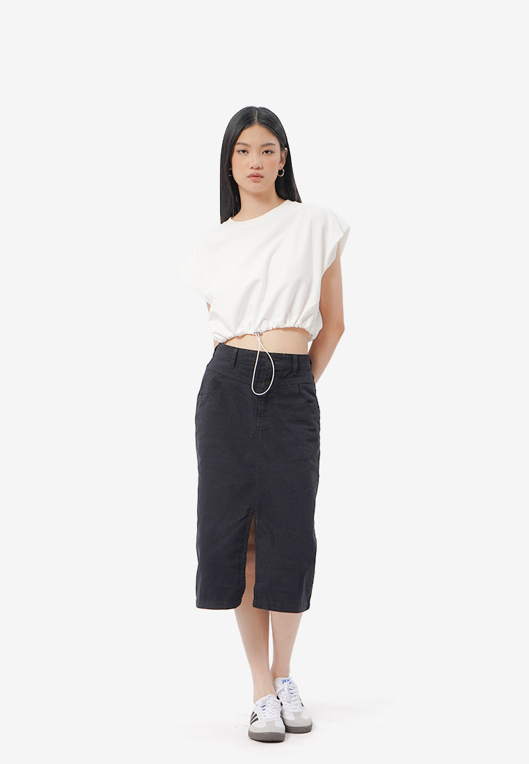 Short Sleeve Cropped Stopper Top Off White