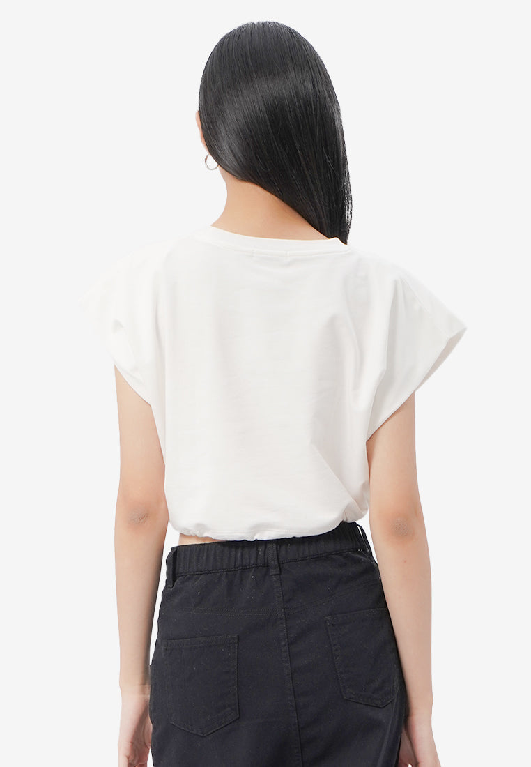Short Sleeve Cropped Stopper Top Off White