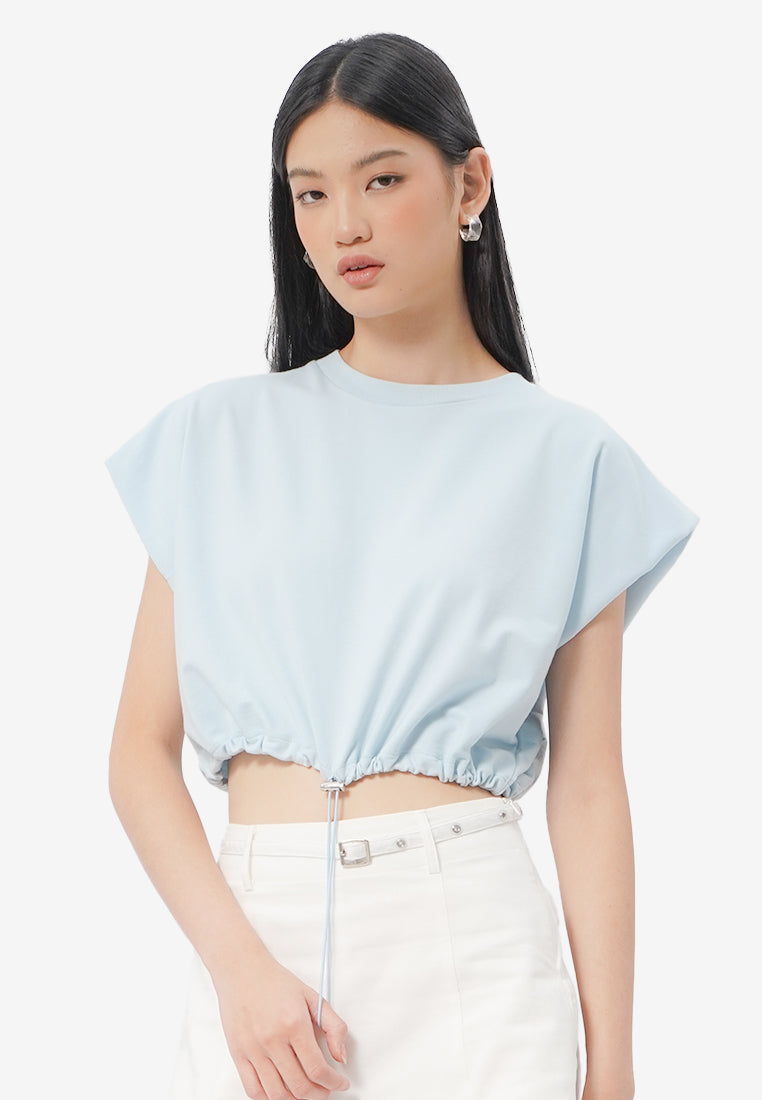 Short Sleeve Cropped Stopper Top L.Blue
