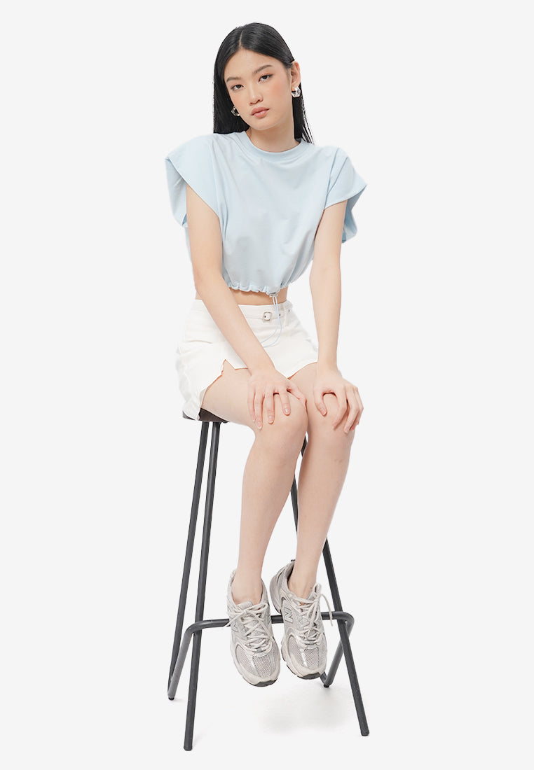 Short Sleeve Cropped Stopper Top L.Blue