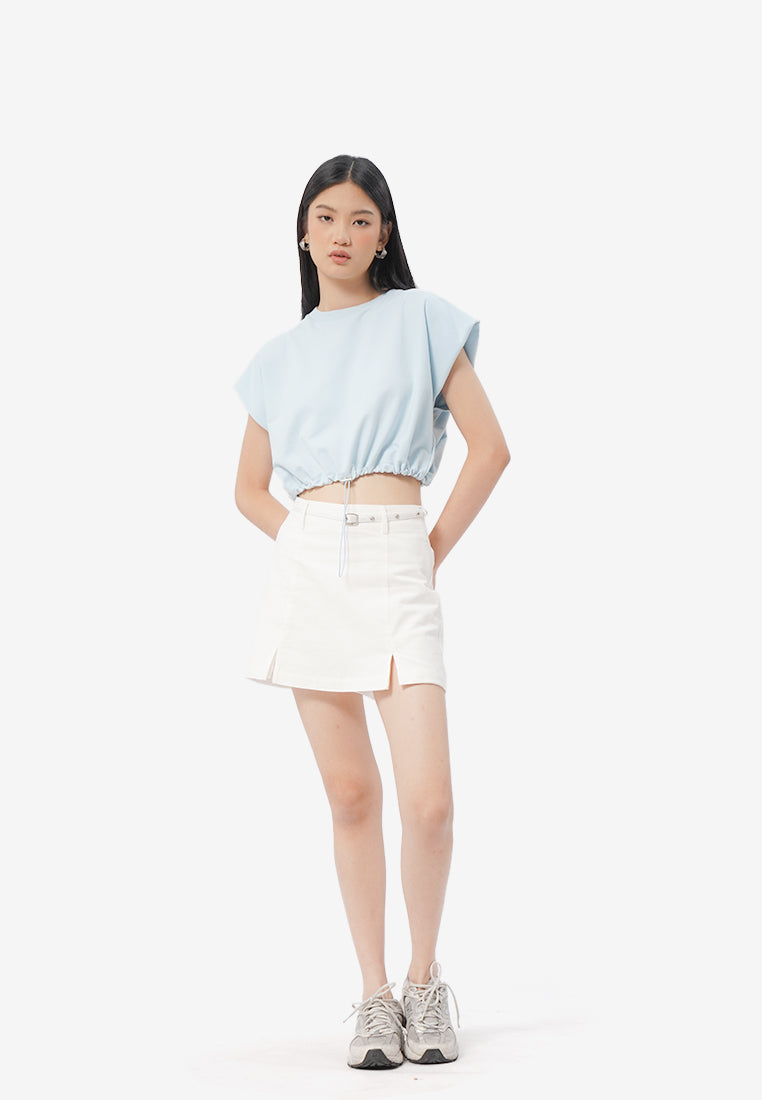 Short Sleeve Cropped Stopper Top L.Blue