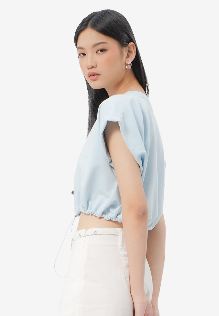 Short Sleeve Cropped Stopper Top L.Blue
