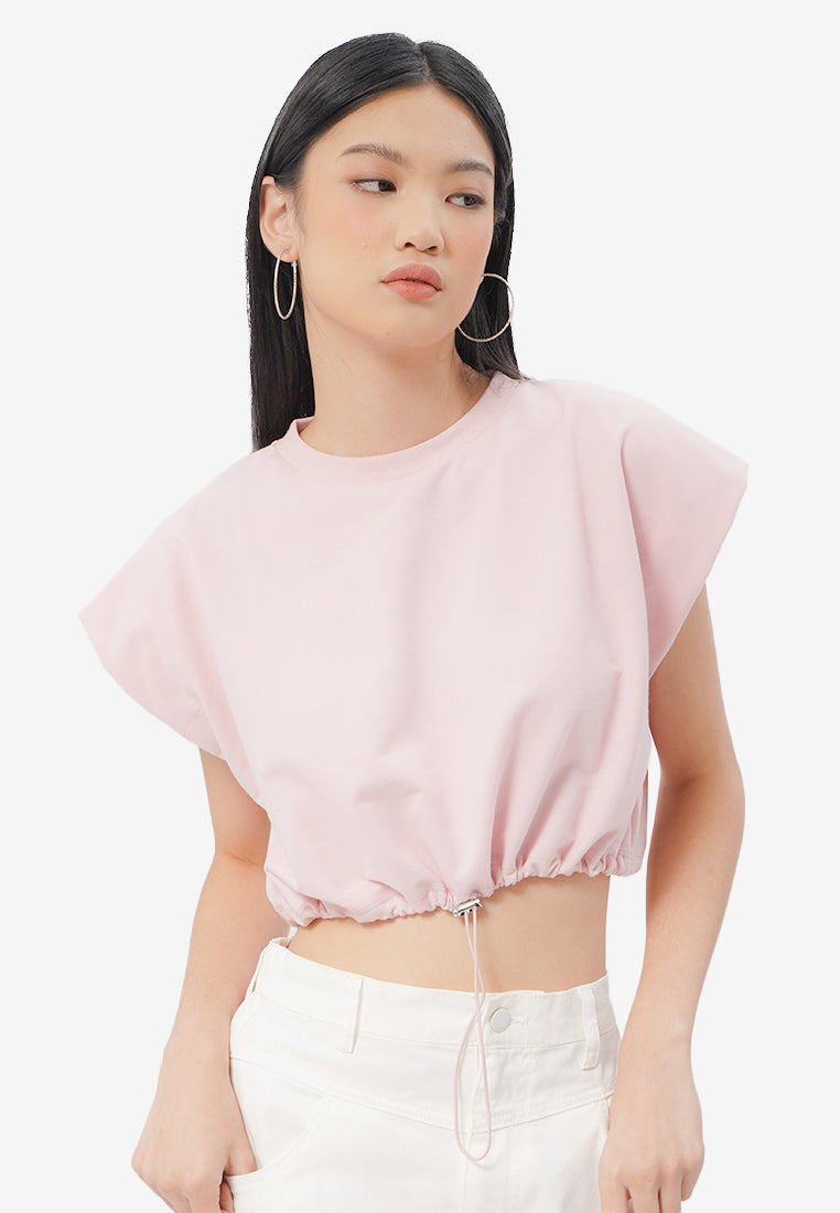 Short Sleeve Cropped Stopper Top L.Pink