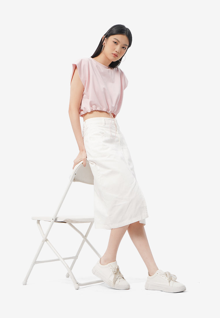 Short Sleeve Cropped Stopper Top L.Pink