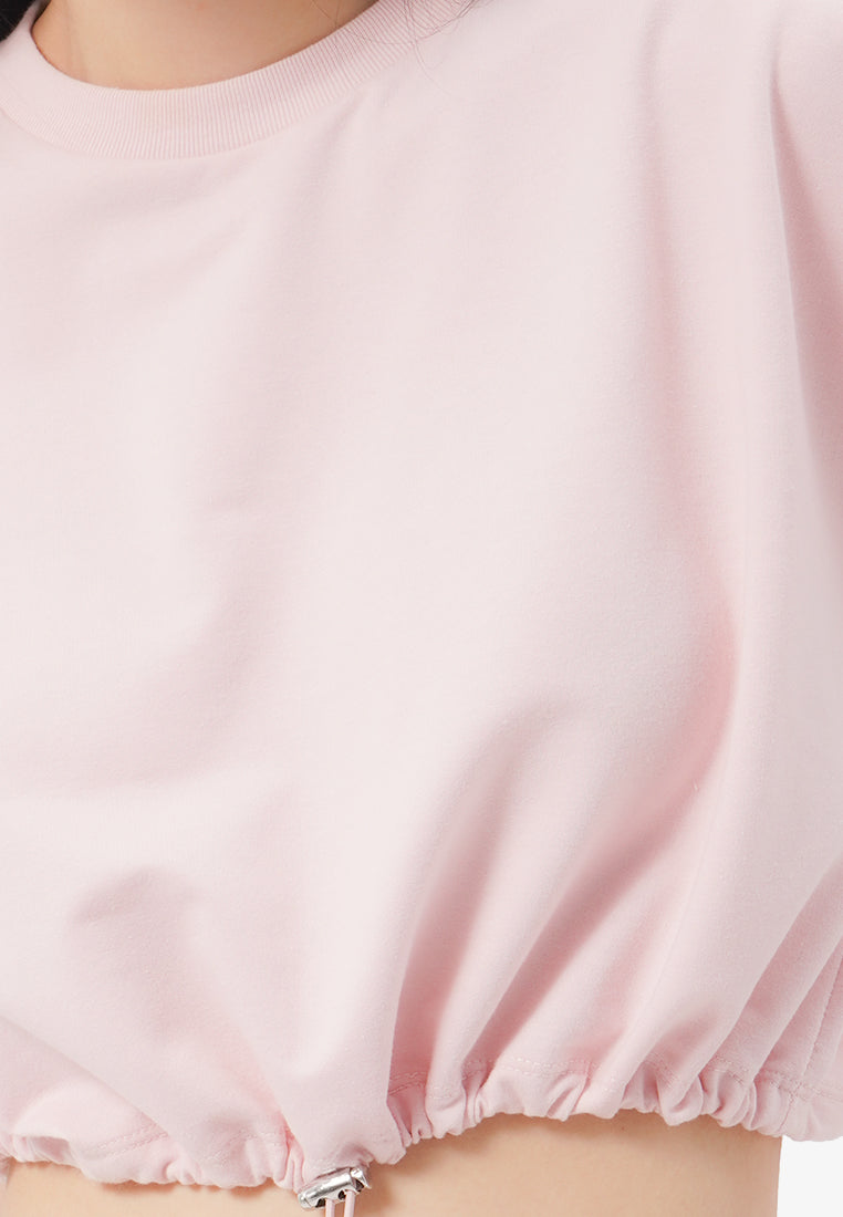 Short Sleeve Cropped Stopper Top L.Pink