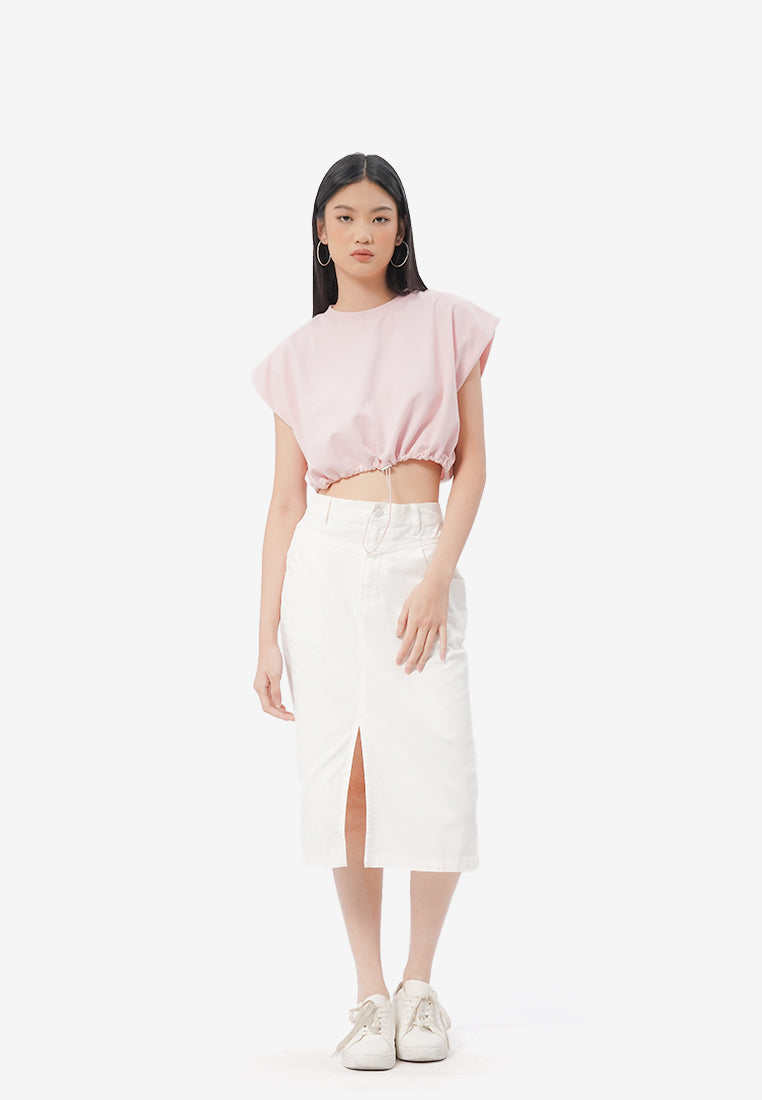 Short Sleeve Cropped Stopper Top L.Pink