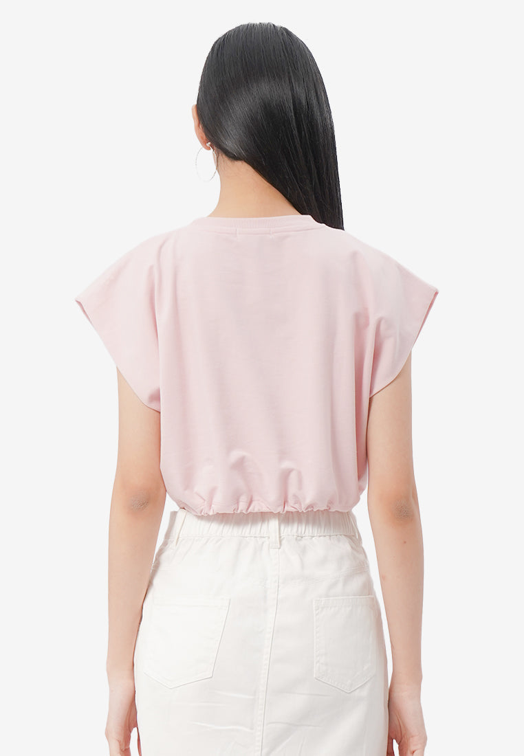 Short Sleeve Cropped Stopper Top L.Pink