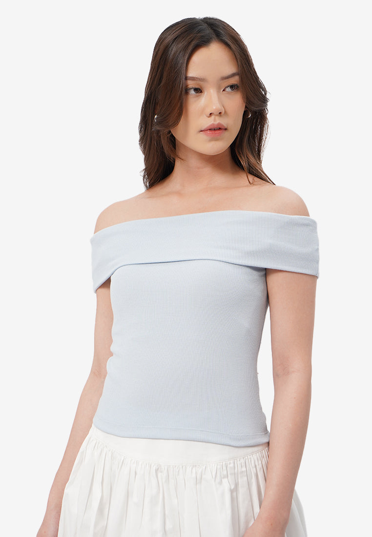 Off Shoulder Short Sleeve Top L.Blue