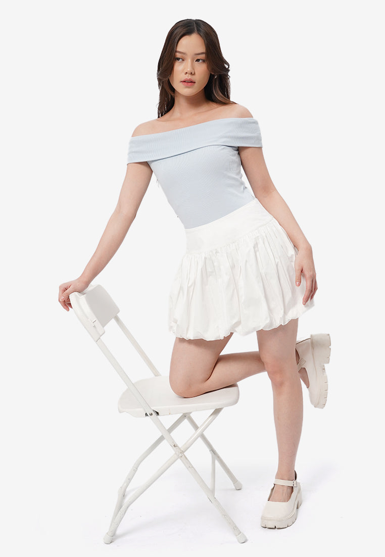 Off Shoulder Short Sleeve Top L.Blue