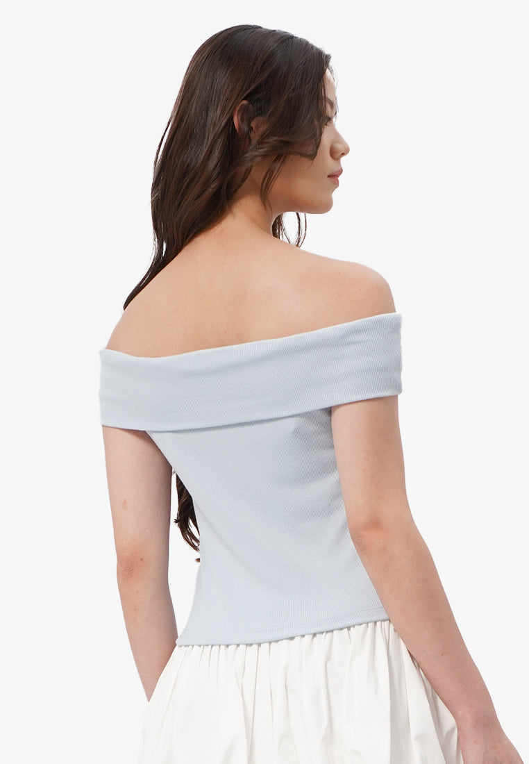 Off Shoulder Short Sleeve Top L.Blue
