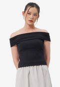 Off Shoulder Short Sleeve Top Black