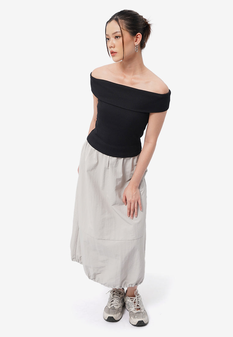 Off Shoulder Short Sleeve Top Black