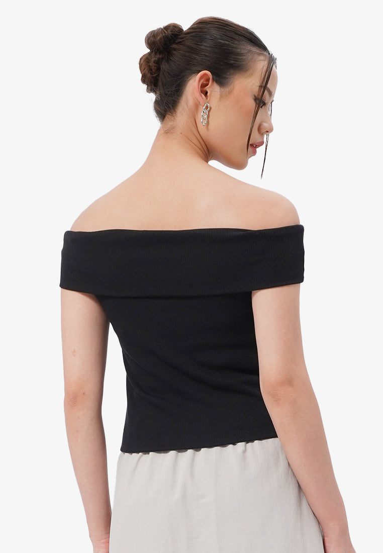 Off Shoulder Short Sleeve Top Black