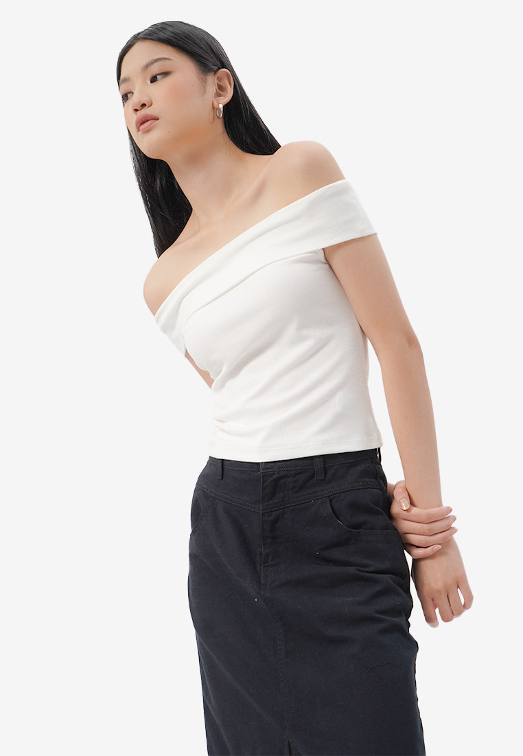 Off Shoulder Short Sleeve Top Off White