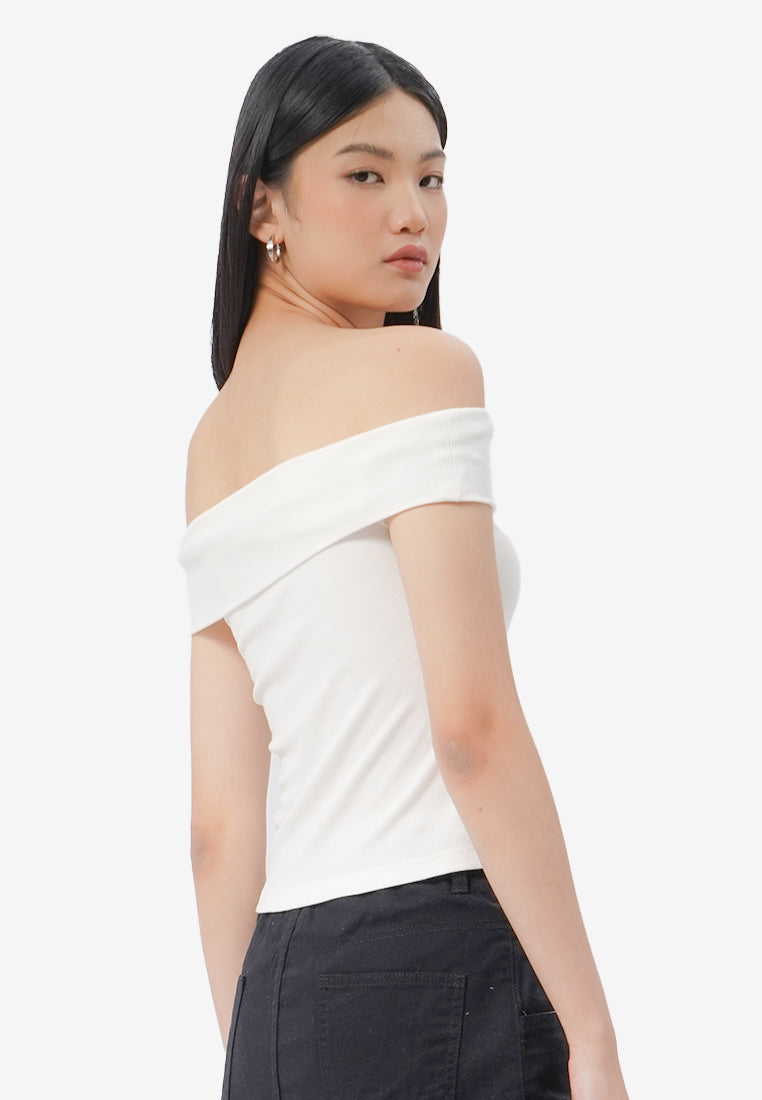 Off Shoulder Short Sleeve Top Off White
