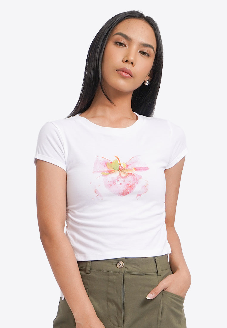 Fitted Graphic Top with Side Drawstring