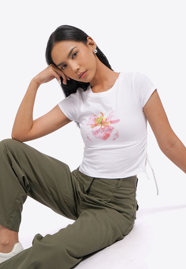 Fitted Graphic Top with Side Drawstring