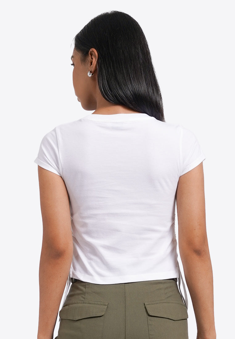 Fitted Graphic Top with Side Drawstring