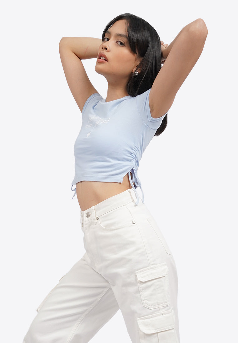 Fitted Graphic Top with Side Drawstring