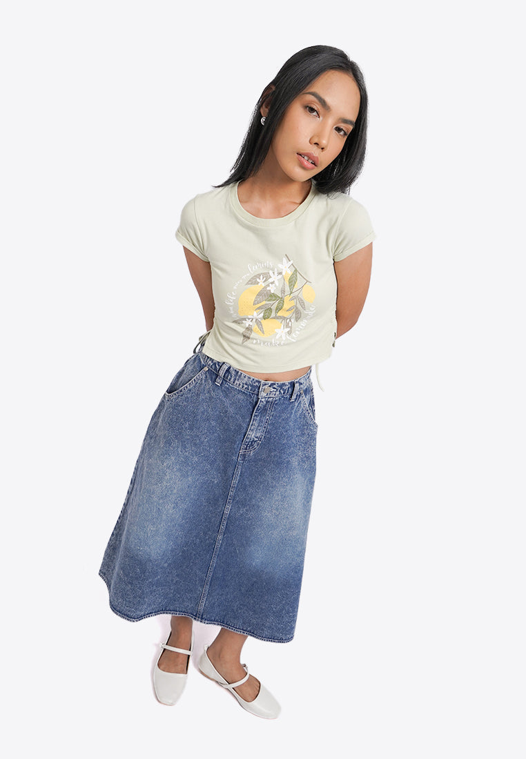 Fitted Graphic Top with Side Drawstring