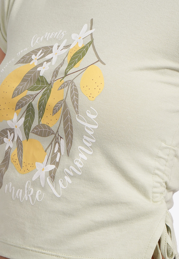 Fitted Graphic Top with Side Drawstring