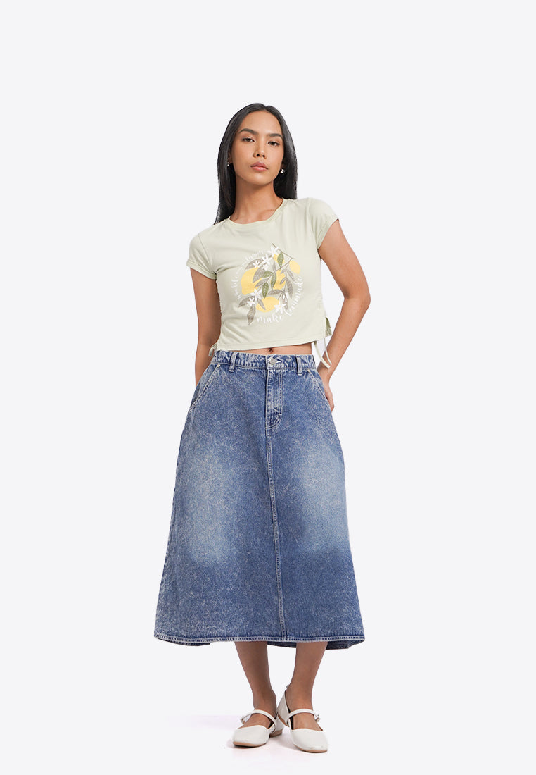 Fitted Graphic Top with Side Drawstring