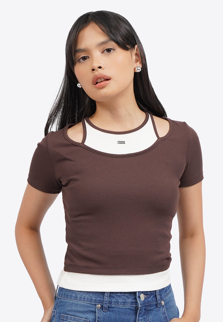 Double Layer Short Sleeve Crop Top