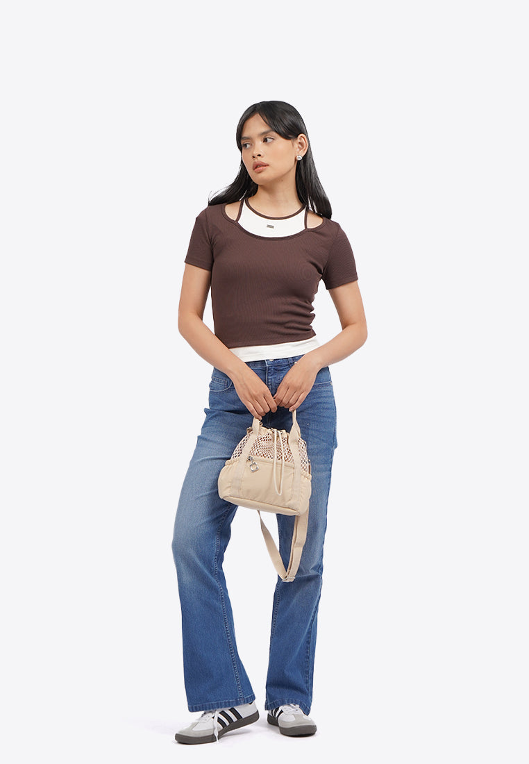 Double Layer Short Sleeve Crop Top