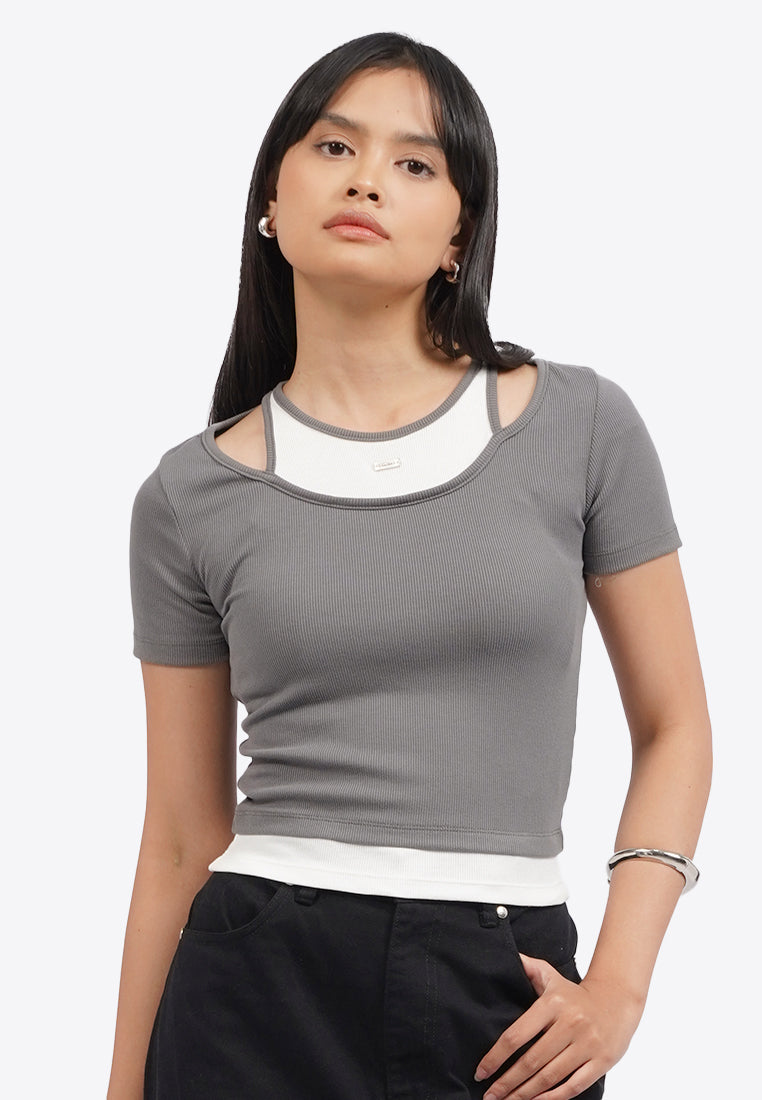 Double Layer Short Sleeve Crop Top