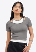 Double Layer Short Sleeve Crop Top