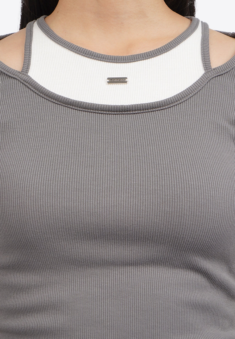 Double Layer Short Sleeve Crop Top
