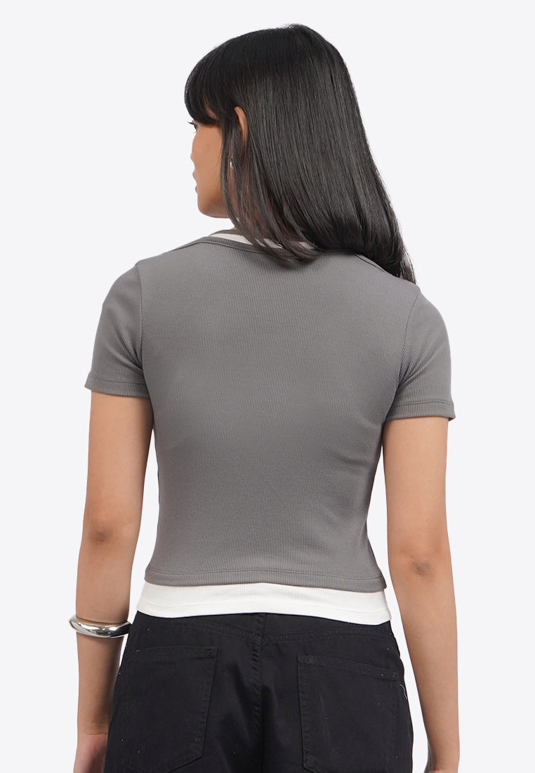 Double Layer Short Sleeve Crop Top
