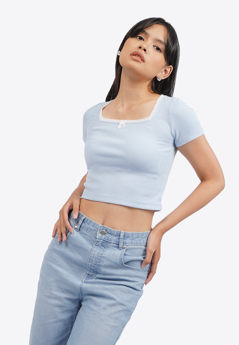 Square Neck Lace Crop Top