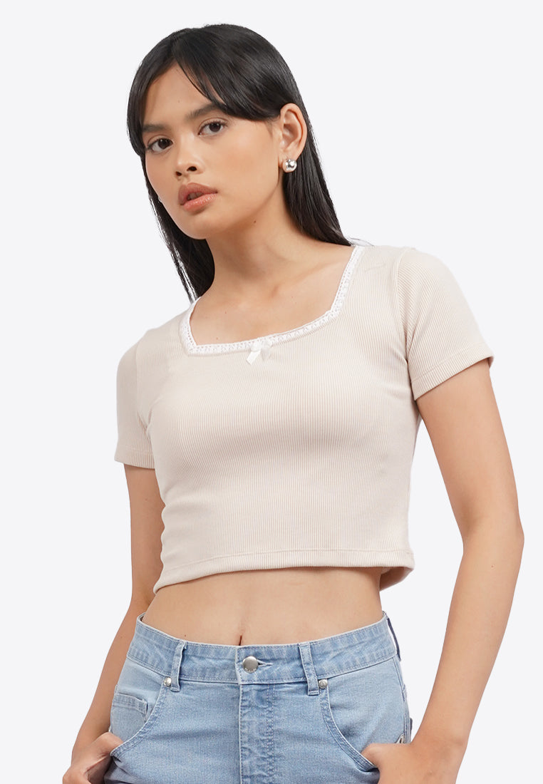 Square Neck Lace Crop Top