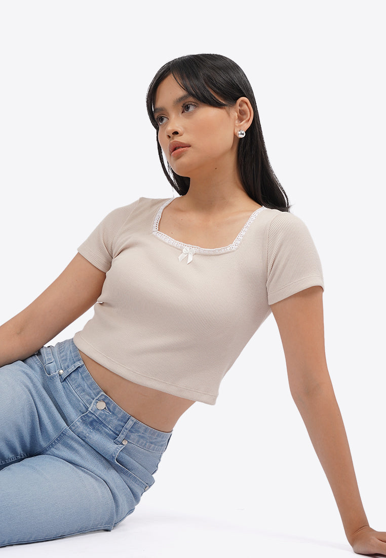 Square Neck Lace Crop Top