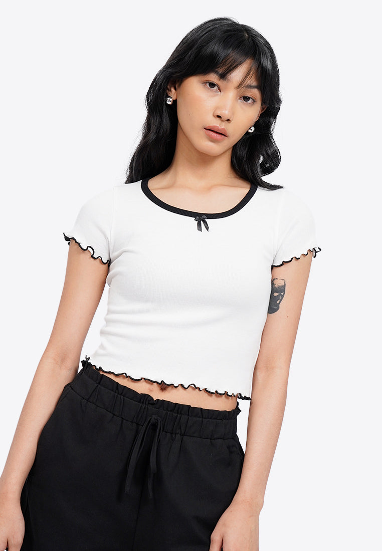 Ribbon Details Short Sleeve Top