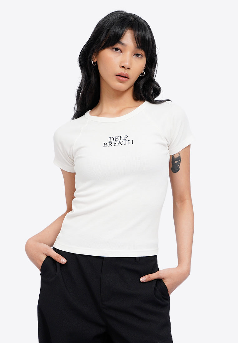 Short Sleeve Raglan Crop Rib Top